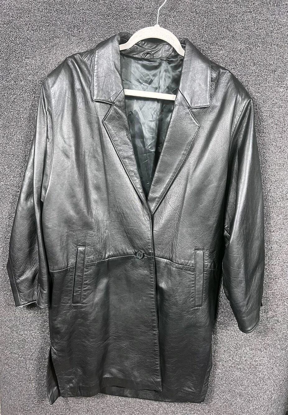VTG Maquette Leather Long Blazer Coat Jacket Womens 4 Miss Jacksons 90s